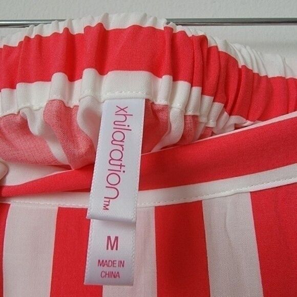 NWT XHILARATION Ruffled Trim Skirt Coral Fuchsia White Striped Size M - Picture 4 of 11